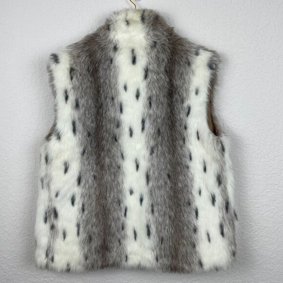 Olympia Vest Womens Medium Faux Fur Sleeveless Reversible Open Front Gray White - Picture 3 of 11